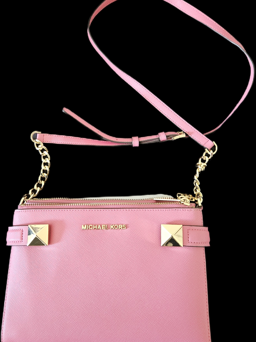 Michael Kors Pink Saffiano Leather Crossbody with Gold Studs